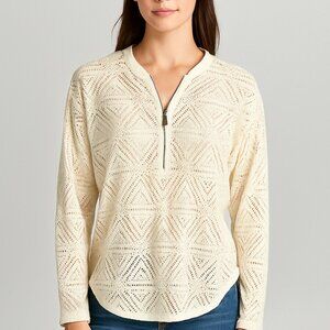 Twenty Eight 77  Ivory Crochet Lace‎ Zip Blouse
